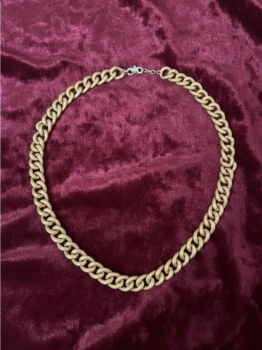 Vintage Gold Chunky Textured Curb Chain Toggle Clasp Statement Necklace 24"
